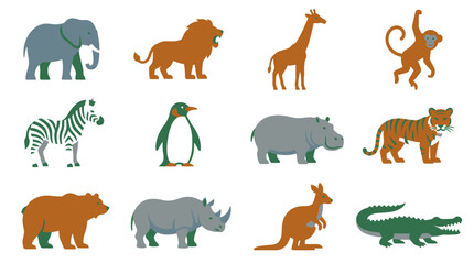 Naklejka premium Vector Cute Cartoon Animals Set Collection of Wild Safari Creatures. EPS Editable