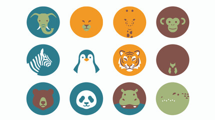 Naklejka premium Vector Cute cartoon wild animals vector set with colorful circular icons of cute zoo characters. EPS Editable