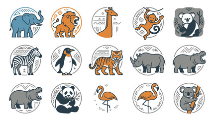 Naklejka premium Vector Cute hand drawn animal stickers collection featuring various wild fauna characters. EPS Editable