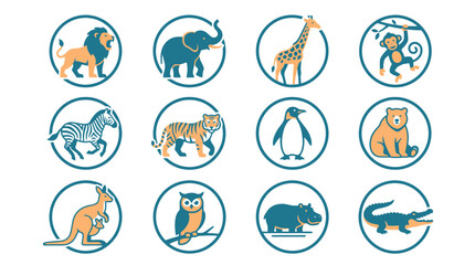 Naklejka premium Vector Cute hand drawn wildlife animal badges set with cute characters. EPS Editable