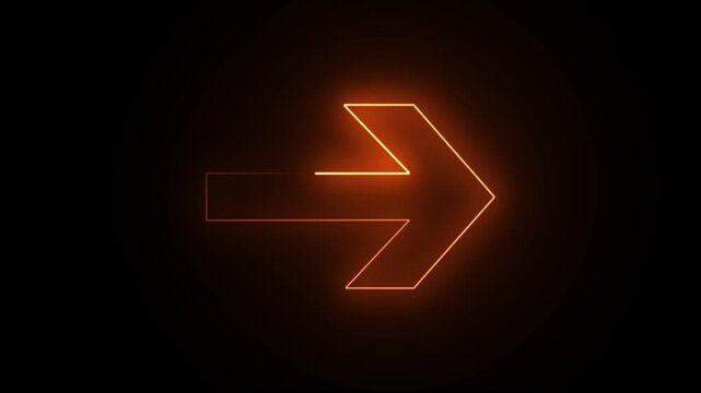 Glowing neon light animated traffic directional arrows sign. Right side Arrow Loop Animation direction concept arrow icon concept. Arrow Loop Animation video glowing neon arrow