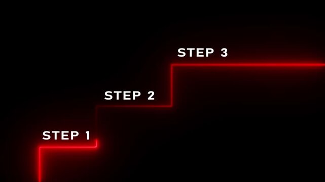 Step by step - Performance and Improvement Concept. Step 1, Step 2, Step Step 3 on dark Background.