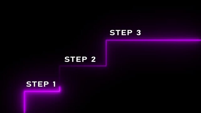 Step by step - Performance and Improvement Concept. Step 1, Step 2, Step Step 3 on dark Background.