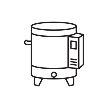 Minimalist line art icon of a top-loading electric pottery kiln machine. 