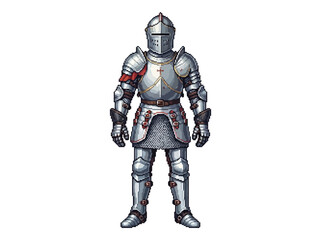 Naklejka premium Full body view of a medieval knight in polished steel plate armor.