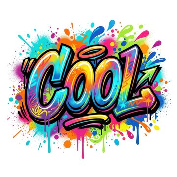 Colorful cool graffiti style text with vibrant splatter effects