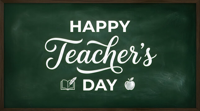 Happy teacher's day card with apple and chalkboard design