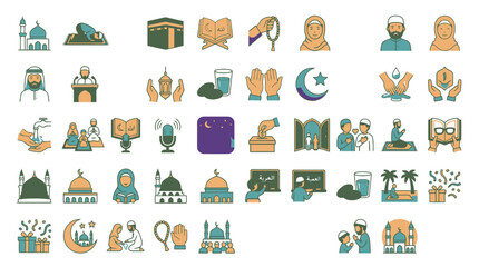 Fototapeta premium Vector Ramadan islamic icons collection set vector illustration. EPS Editable