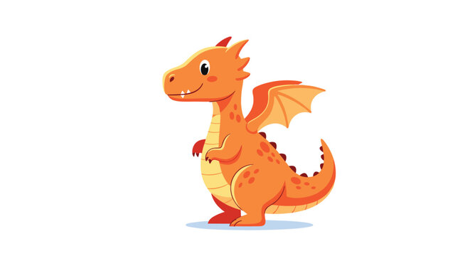 Cute orange baby dragon character with tiny wings and a friendly expression stands looking forward in profile view.