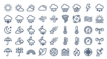 Fototapeta premium Vector Weather forecast icons set outline illustration. EPS Editable