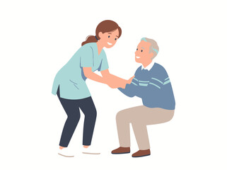 Fototapeta premium A professional caregiver assisting an elderly man to stand up from a chair.