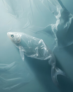 Fish made from plastic as creative ocean pollution concept