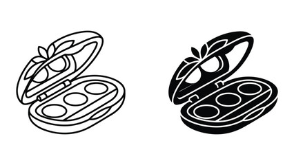Obraz premium Open cosmetic compact eyeshadow palette icon outline and solid silhouette set
