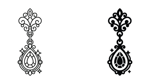 Ornate teardrop gemstone dangle earring icon set with gemstone, accessory
