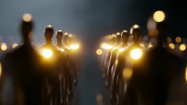 Abstract Human Figures Illuminated by Golden Light, Cinematic Concept