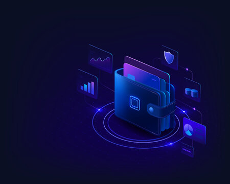 Futuristic Digital Wallet and Fintech Payment Technology with Holographic Financial Interface