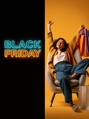 Obraz premium Happy woman with shopping bags for black friday sale
