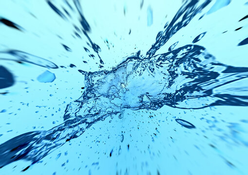 動きのある青い水しぶきと透明感のある抽象背景