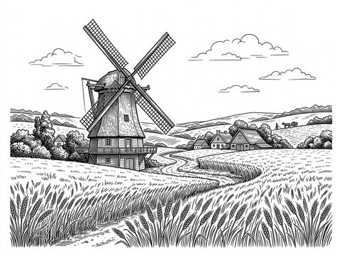 Traditional windmill standing in a rural landscape