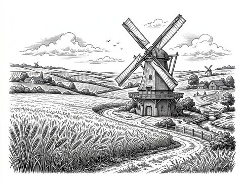 Traditional windmill standing in a rural landscape