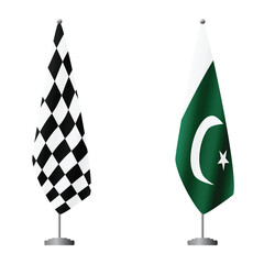 Fototapeta premium Checkered and Pakistan flags on flagpoles for official ceremonies and meetings, transparent background vector
