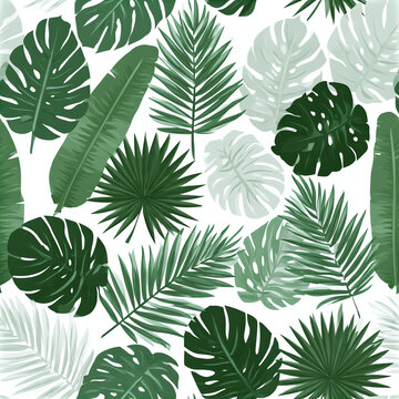 Tropical Leaves Seamless Pattern Background