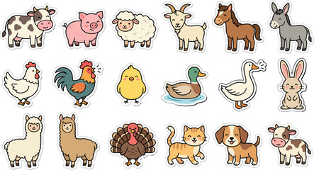 Obraz premium Cute Farm Animal Sticker Collection with Cow, Pig and Chicken