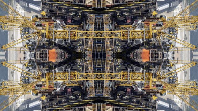 construction of a new skyscraper in dubai made into abstract mirrored pattern