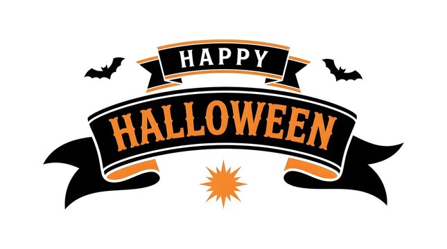 This vibrant halloween typography design featuring a classic ribbon banner and spooky bats perfectly captures the festive spirit of october 31st ideal for seasonal greetings