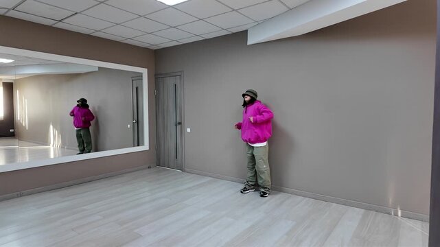 Young Woman in Pink Hoodie and Bucket Hat Dancing Freestyle in a Modern Apartment