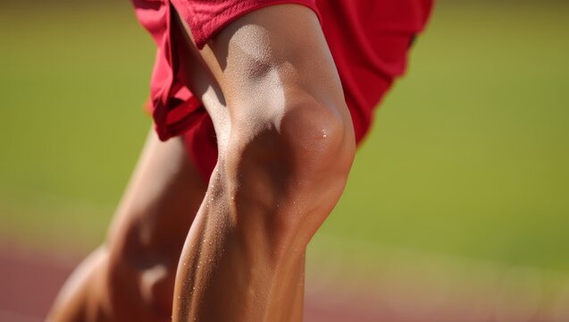 Close-up of a runner's knee and thigh during a race