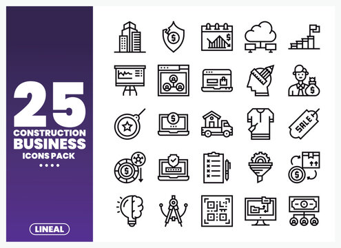 Construction business icons pack on white background.