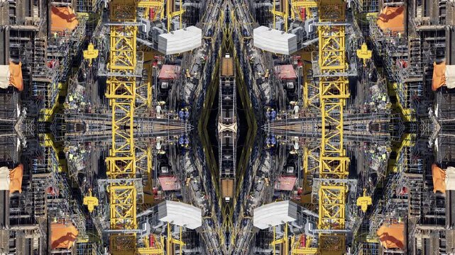 construction of a new skyscraper in dubai made into abstract mirrored pattern