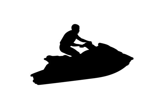 Male riding jet ski silhouette on water adventure.