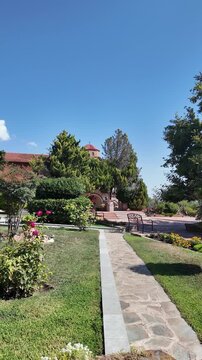 Panorama of Holy Monastery of Hosios Ephrem the Syrian near town of Katerini, Central Macedonia, Greece