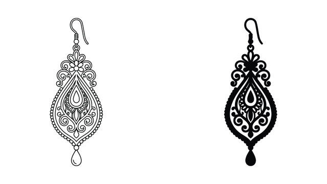 Elegant ornamental teardrop dangle earring icon with teardrop, ornamental