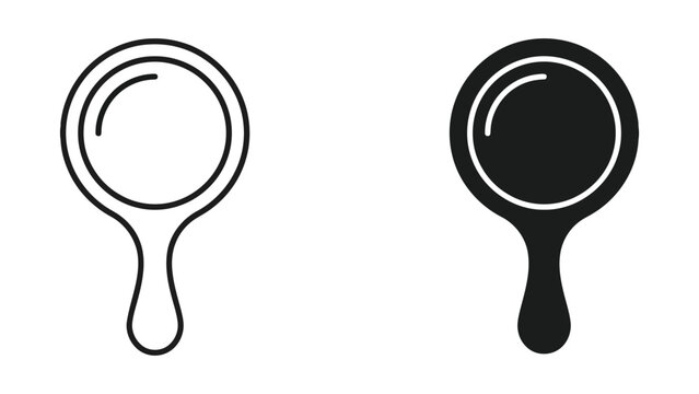 Hand mirror icon outline and solid vector set with cosmetic accessory personal