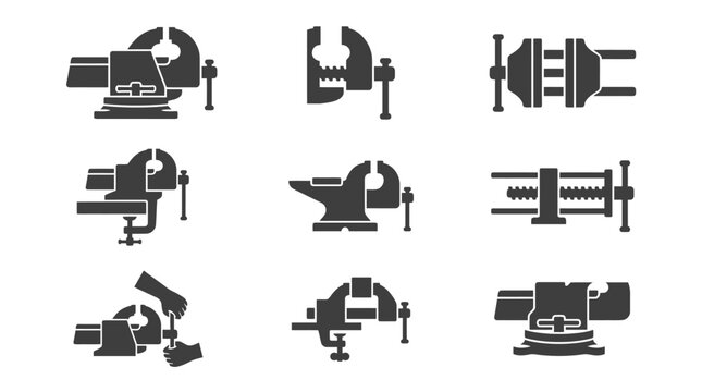 Bench vise and workshop clamp icons for woodworking.