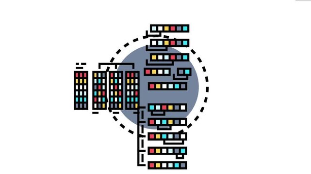 Visualizing the bubble sort algorithm, colors representing data elements moving through multiple passes, arranging information in ascending order