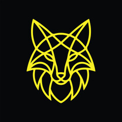 Fototapeta premium Geometric golden fox head outline on black background modern animal illustration