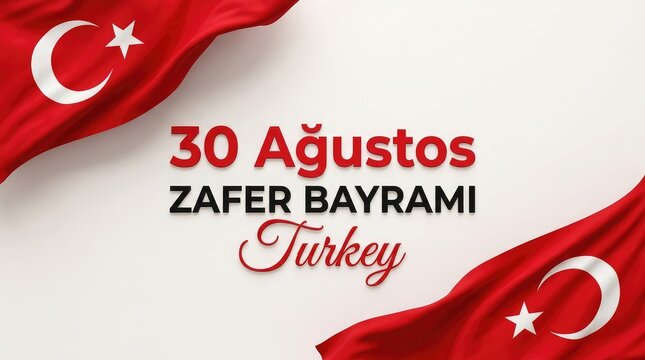 30 Agustos Zafer Bayrami Turkey victory day banner with Turkish waving flag on white background