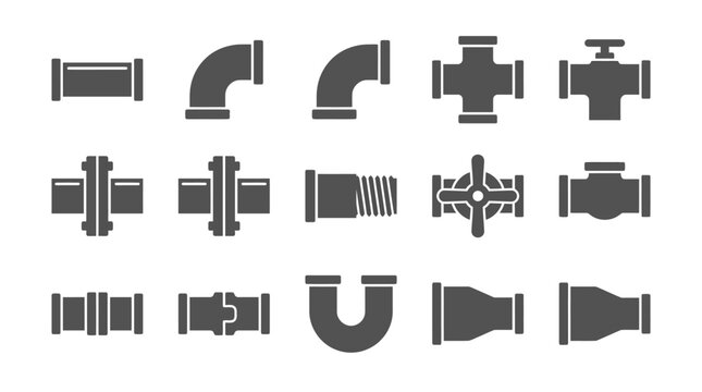 Industrial pipe fitting and valve icons.
