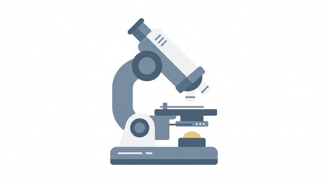 Flat design illustration of a professional laboratory microscope for scientific research and medical diagnostics