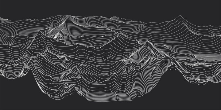 Abstract topographic lines creating dark terrain landscape