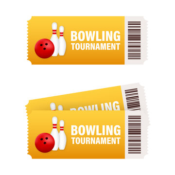 Bowling tournament entry tickets with pins and ball