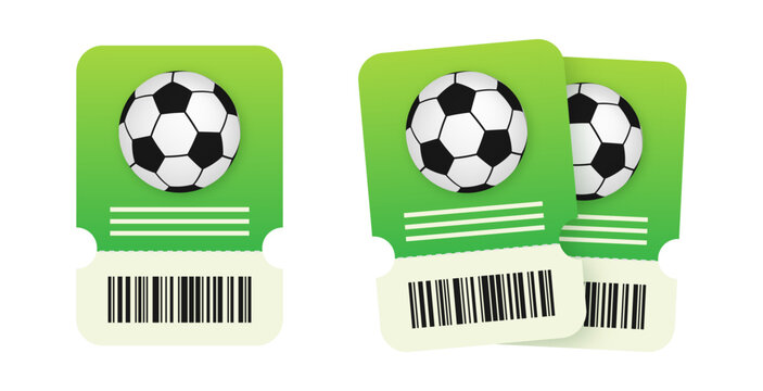 Green soccer football match tickets with barcode