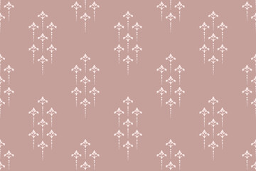 Seamless Elegant Pink Floral Pattern. Delicate Vintage Fleur De Lis Wall Border Grid Artwork. Classical Minimalist Retro Wallpaper Background Vector. Clean Symmetric Textile Fabric Deco. © supachai