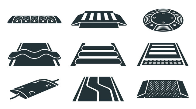 Perspective road markings and speed bump silhouettes.