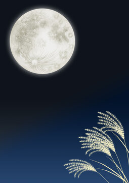 十五夜 お月見　縦背景 夜空　水彩 イラスト