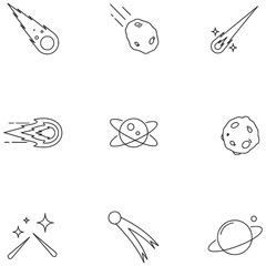 Hand Drawn Asteroid and Meteor Line Icon Set - Space Rocks Doodle Vector © Myself